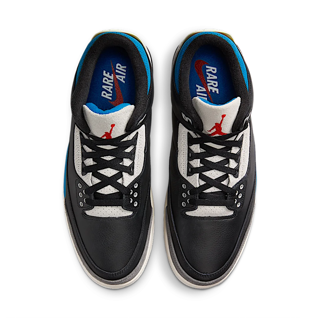 Air Jordan 3 Retro OG Rare Air, Black/Chile Red/Neutral Grey/Military Blue/Coconut Milk (IB8967-004)