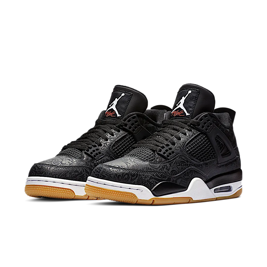 Air Jordan 4 Retro Laser Black Gum, Black/White-Gum Light Brown-University Red (CI1184-001)