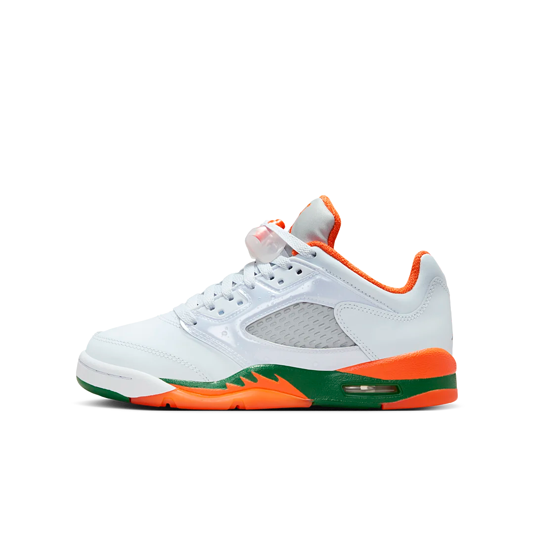 Air Jordan 5 Retro Low Miami Hurricanes, Football Grey/Brilliant Orange-Pine Green (FQ1293-018)