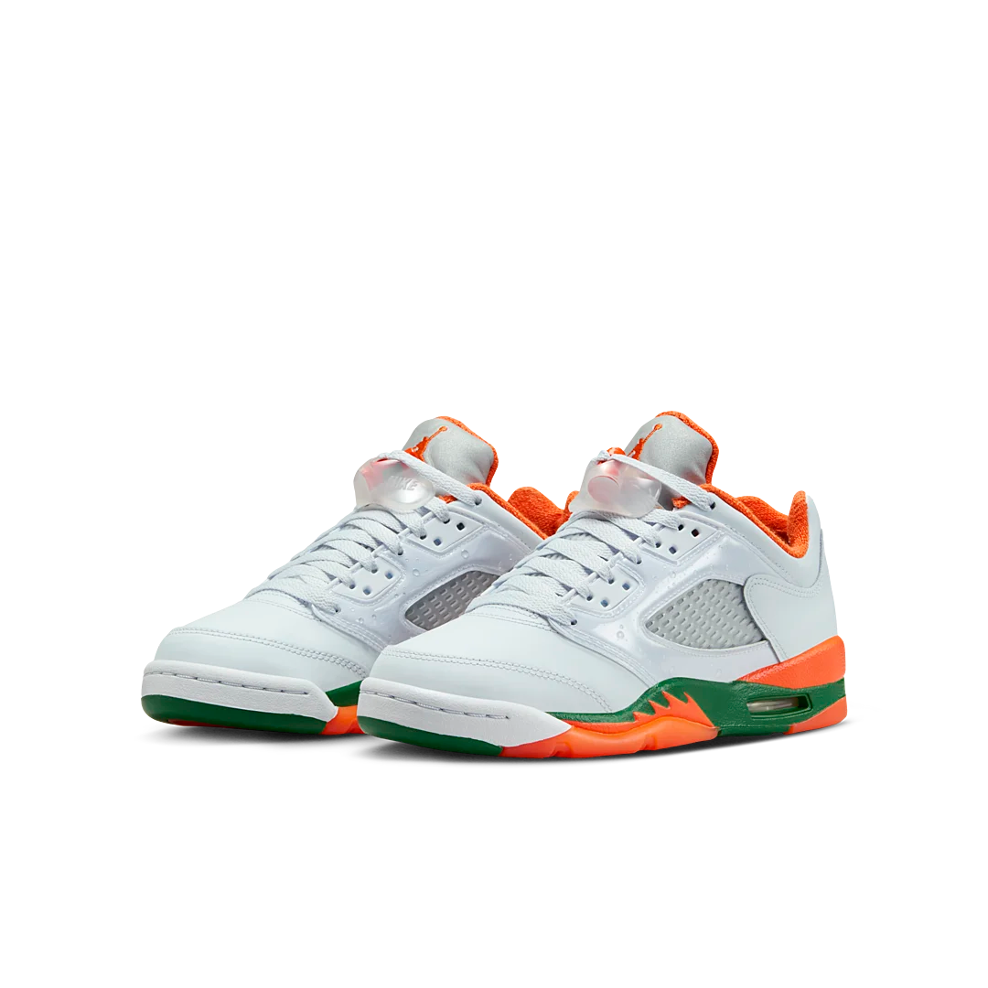 Air Jordan 5 Retro Low Miami Hurricanes, Football Grey/Brilliant Orange-Pine Green (FQ1293-018)