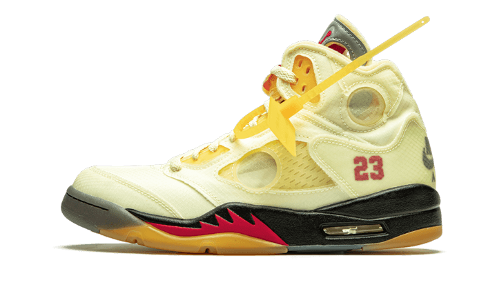 Air Jordan 5 Retro Off-White Sail, Sail/Fire Red-Muslin-Black (DH8565-100)