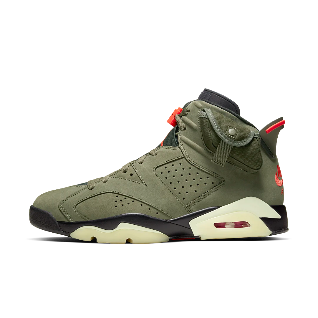 Air Jordan 6 Retro Travis Scott, Medium Olive/Black-Sail-University Red (CN1084-200)