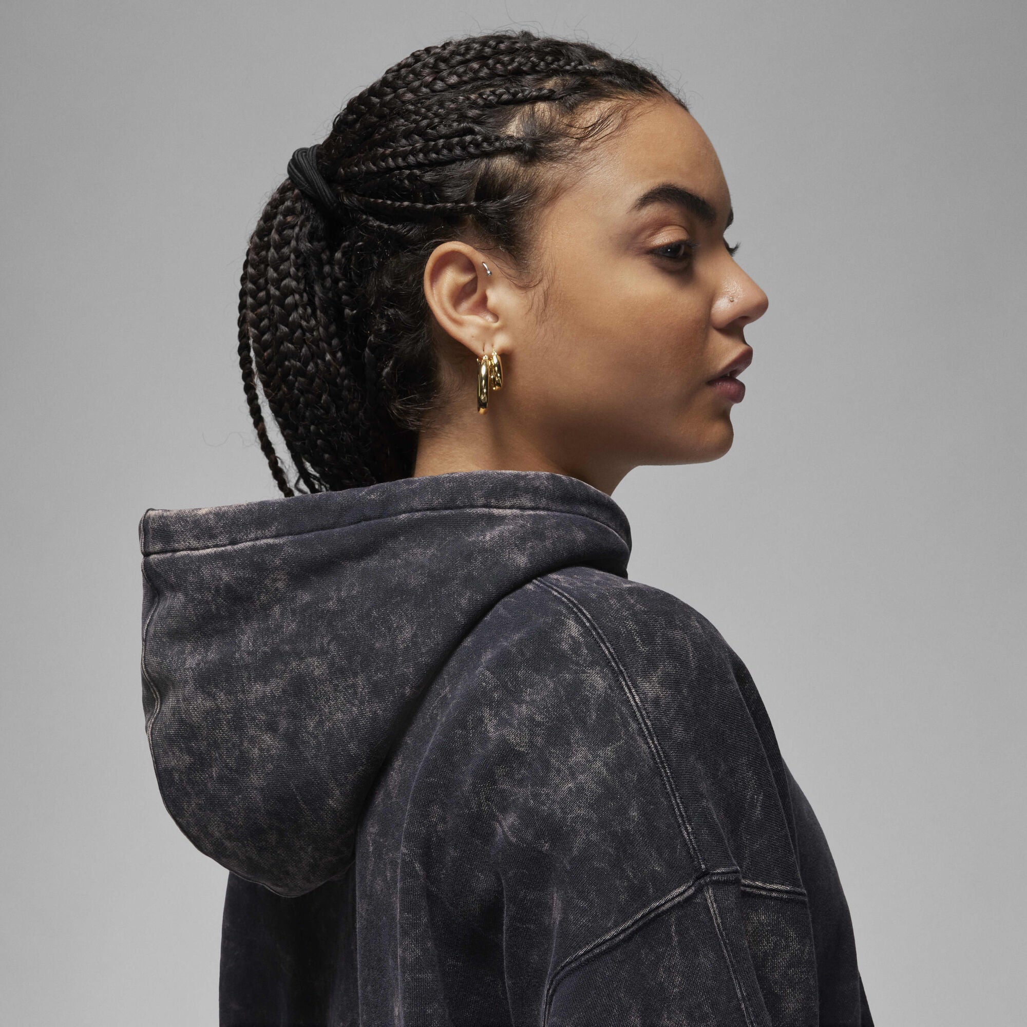 Air Jordan Flight Fleece Satin-Lined Washed Hoodie Black