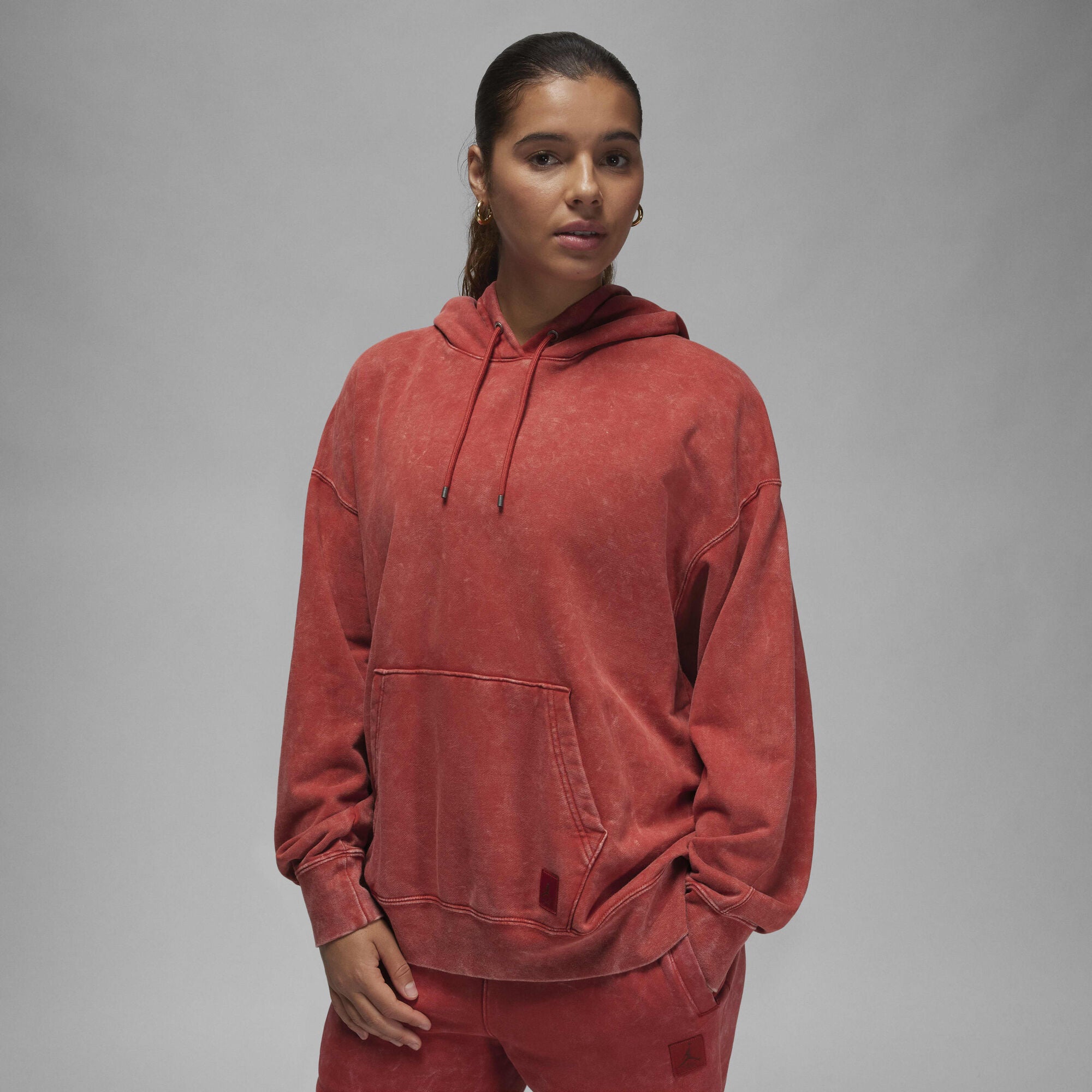 Air Jordan Flight Fleece Satin-Lined Washed Hoodie Dune Red