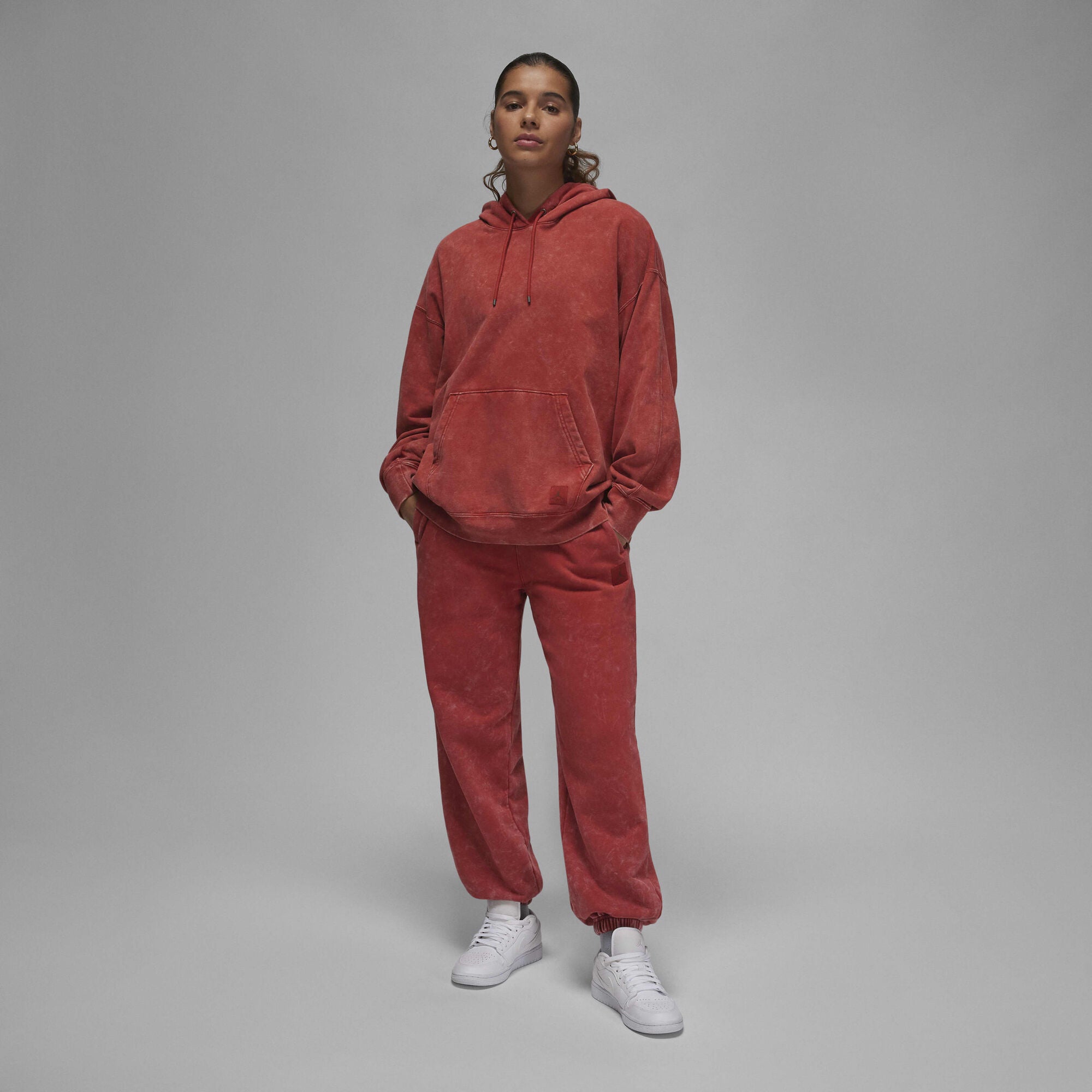 Air Jordan Flight Fleece Satin-Lined Washed Hoodie Dune Red
