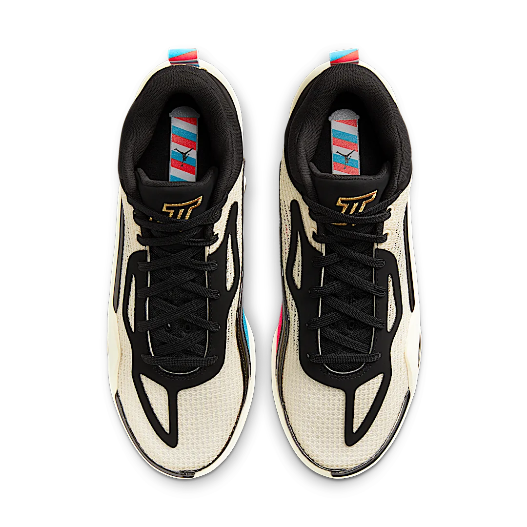 Air Jordan Tatum 1 Barbershop, Coconut Milk/Metallic Gold-Black-Laser Blue-Bright Crimson (DX5571-180/DX5574-180)