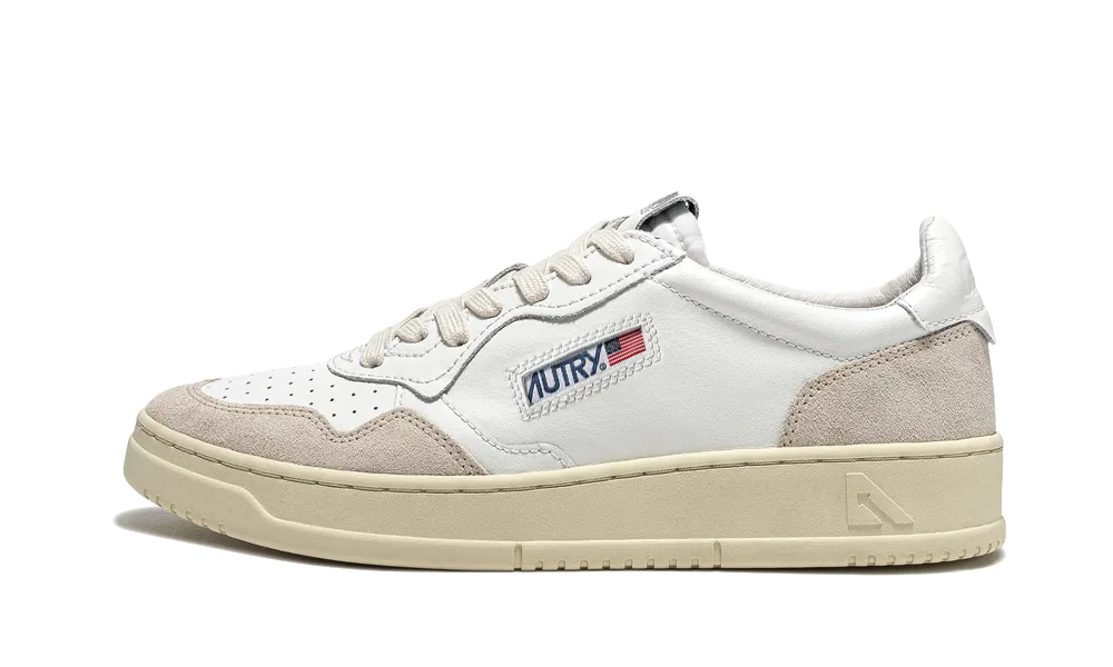 Autry Medalist Leather Low White Beige Suede