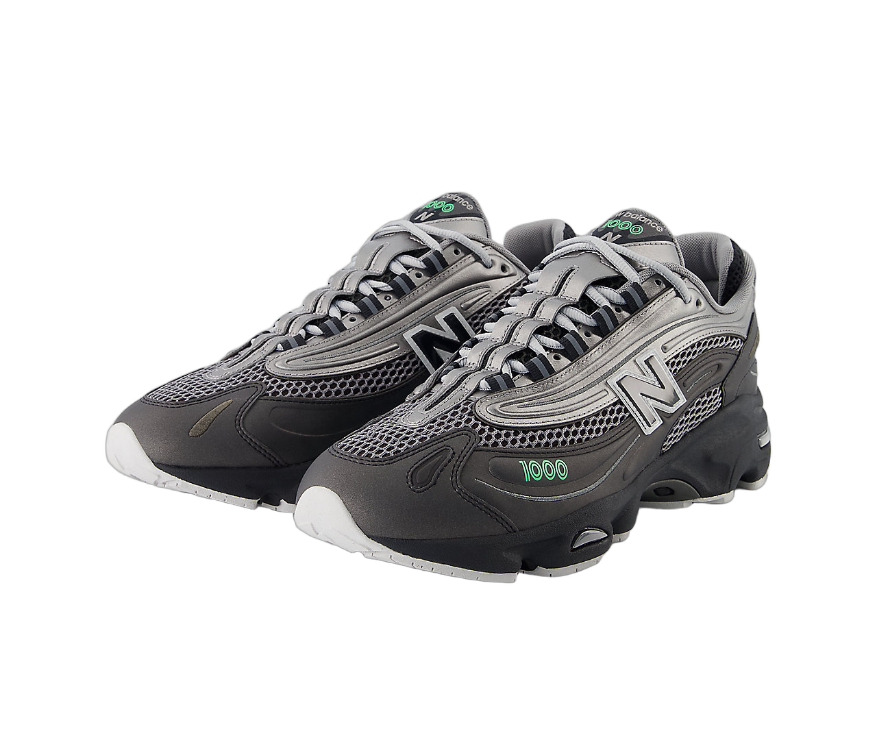 New Balance 1000 Dark Silver Metallic Lime Leaf