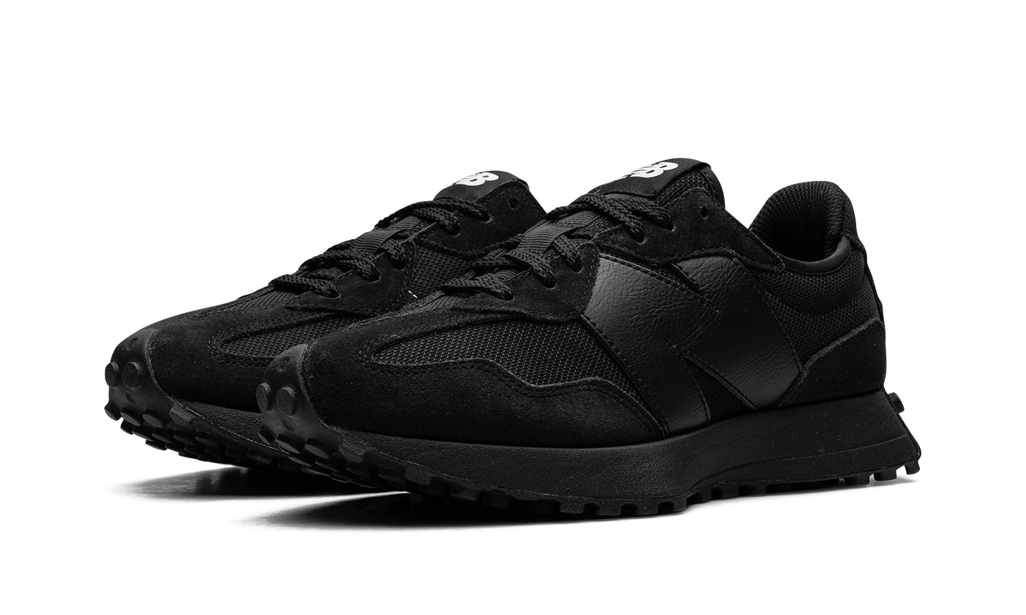 New Balance 327 Black White Tongue Logo