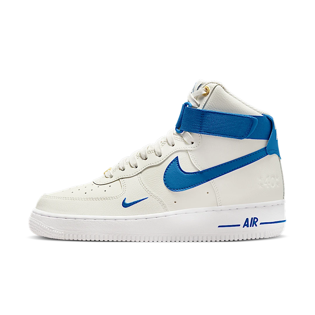 Nike Air Force 1 High 40th Anniversary Sail, Sail/White/Metallic Gold/Blue Jay (DQ7584-100)