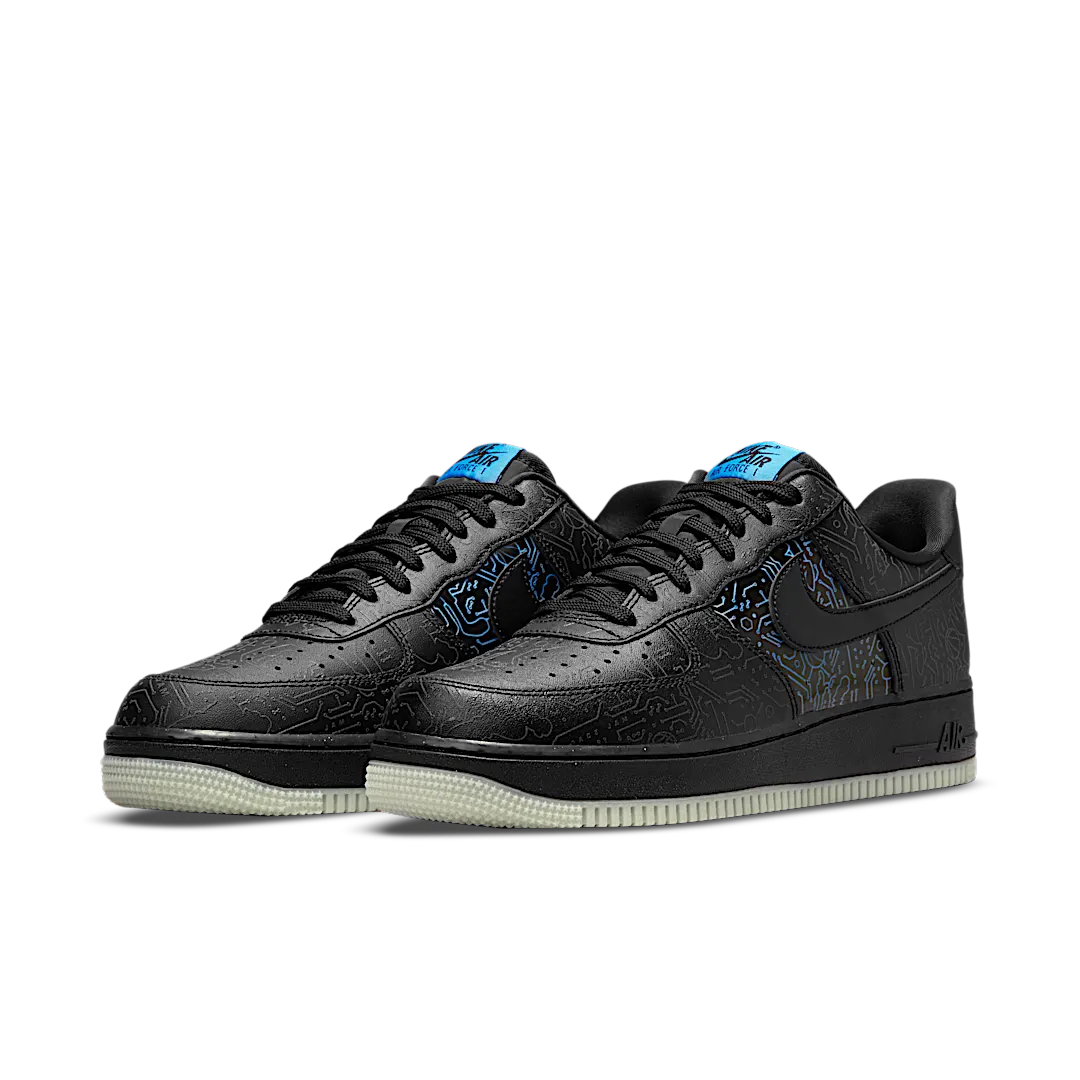 Nike Air Force 1 Low Computer Chip Space Jam, Black/Light Blue Fury-Black (DH5354-001)