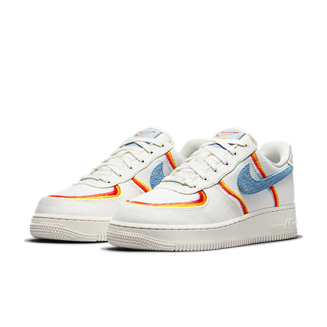 Nike Air Force 1 Low Sail Denim Swoosh, Sail/Light Armory Blue-Chili Red (DJ4655-133)