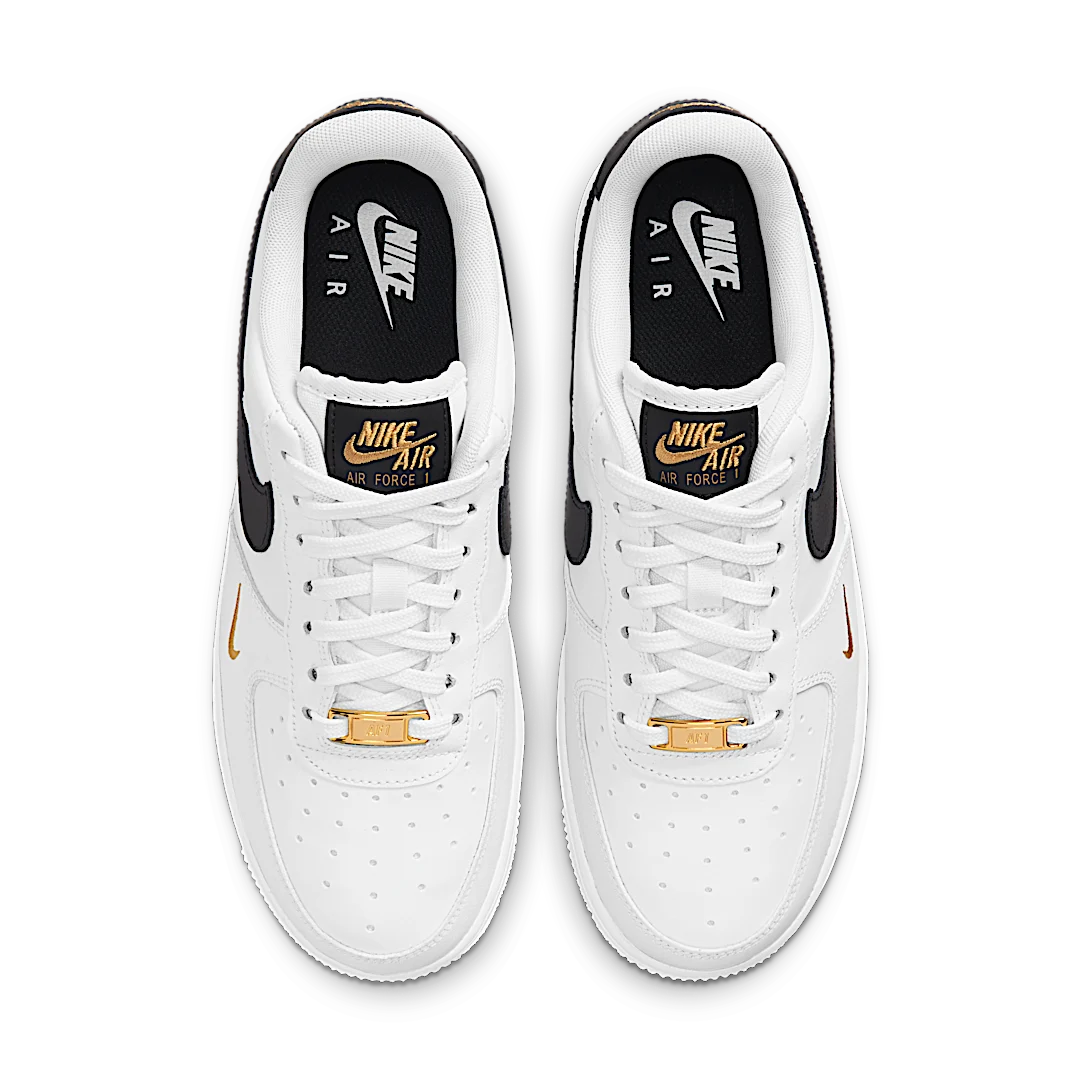 Nike Air Force 1 Low '07 Essential White Black Gold Mini Swoosh, White/Black-White-Black (CZ0270-102)