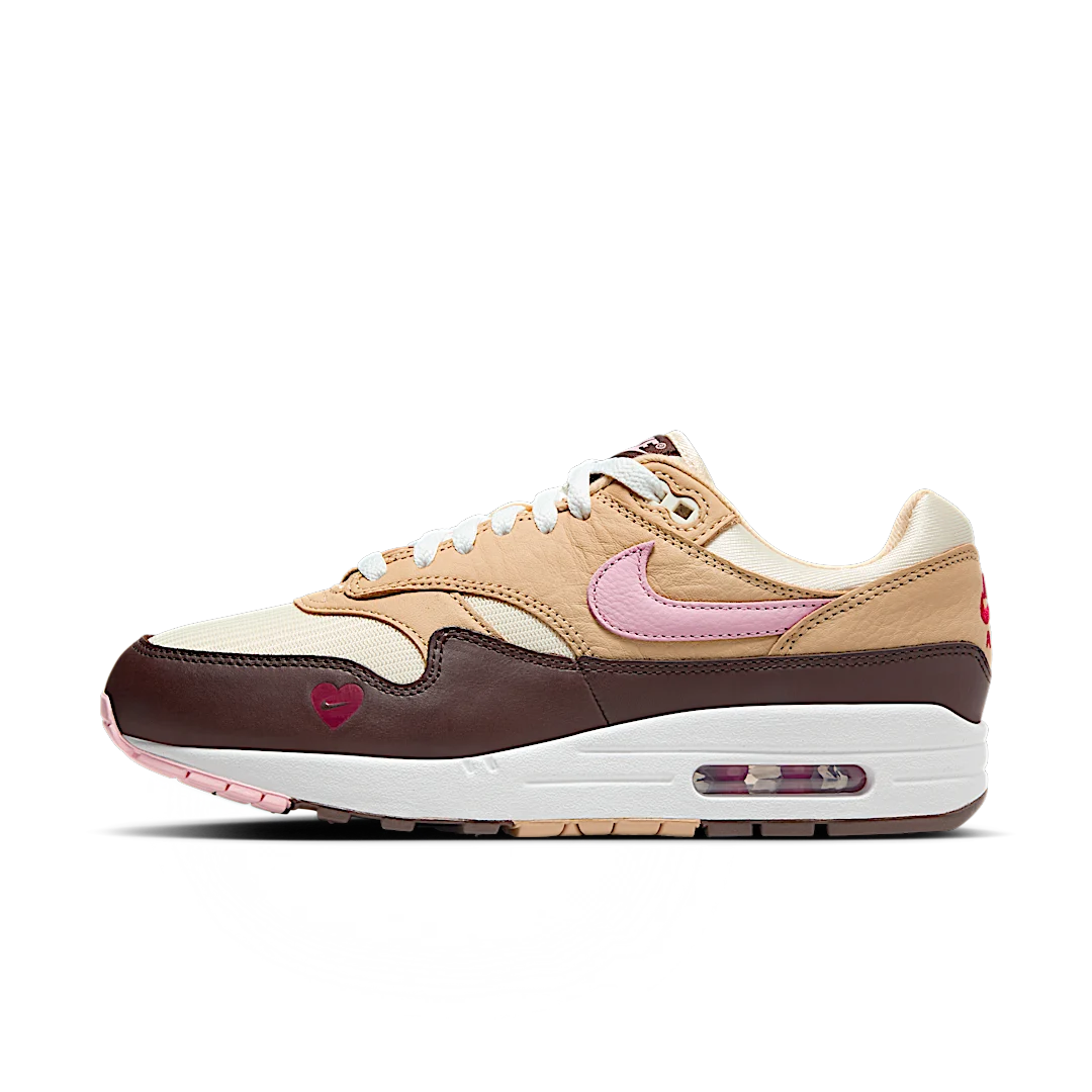 Nike Air Max 1 Valentine's Day (2024), Sail/Light Soft Pink/Coconut Milk/Varsity Red/Baroque Brown (FZ4346-200)