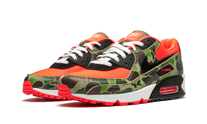 Nike Air Max 90 Reverse Duck Camo, Infrared/Black-Dark Sage-Baroque Brown (CW6024-600)