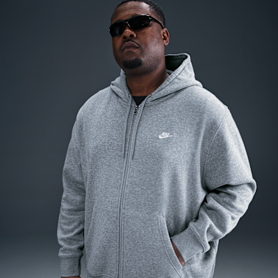 Nike Club Full-Zip Fleece Hoodie Dark Grey Heather/Light Smoke Grey/White
