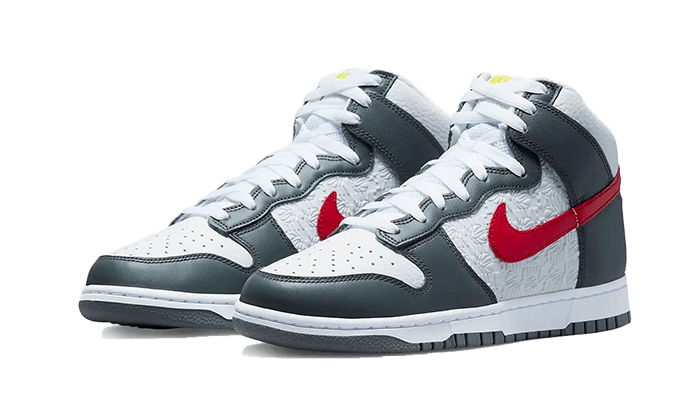 Nike Dunk High Embossed Basketball Grey Red, Grey/White-University Red (FD0668-001)