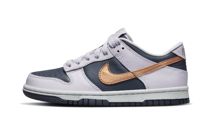 Nike Dunk Low SE Copper Swoosh, Thunder Blue/Barely Grape/Violet Frost/Metallic Copper (DX1663-400)