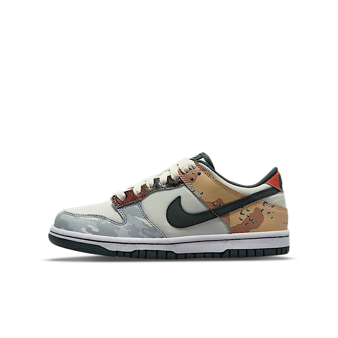 Nike Dunk Low Sail Multi-Camo, Sail/Vintage Green-Total Orange-White (DB1909-100)