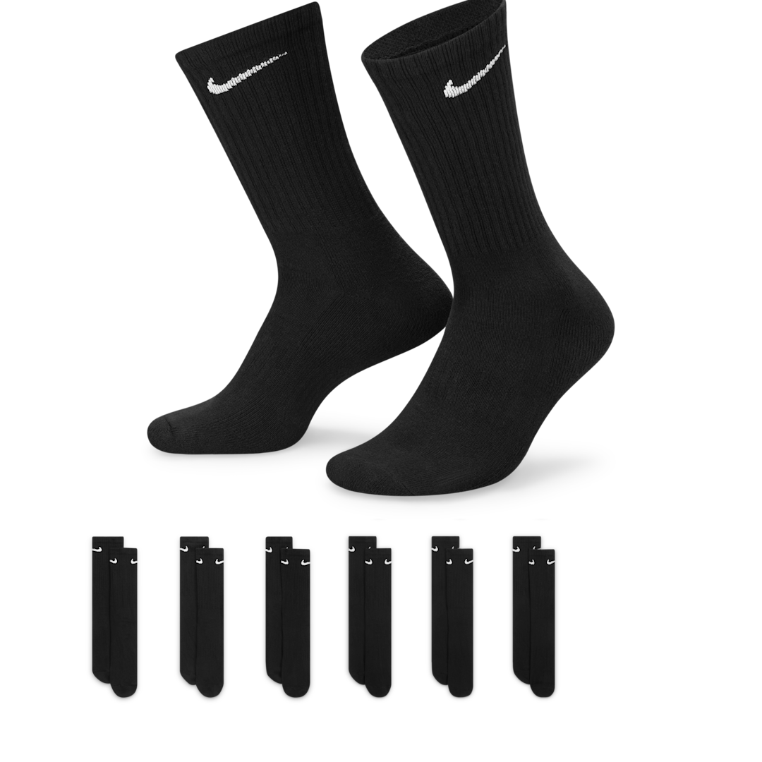 Nike Everyday Cushioned Crew Socks (6 Pairs) Black/White