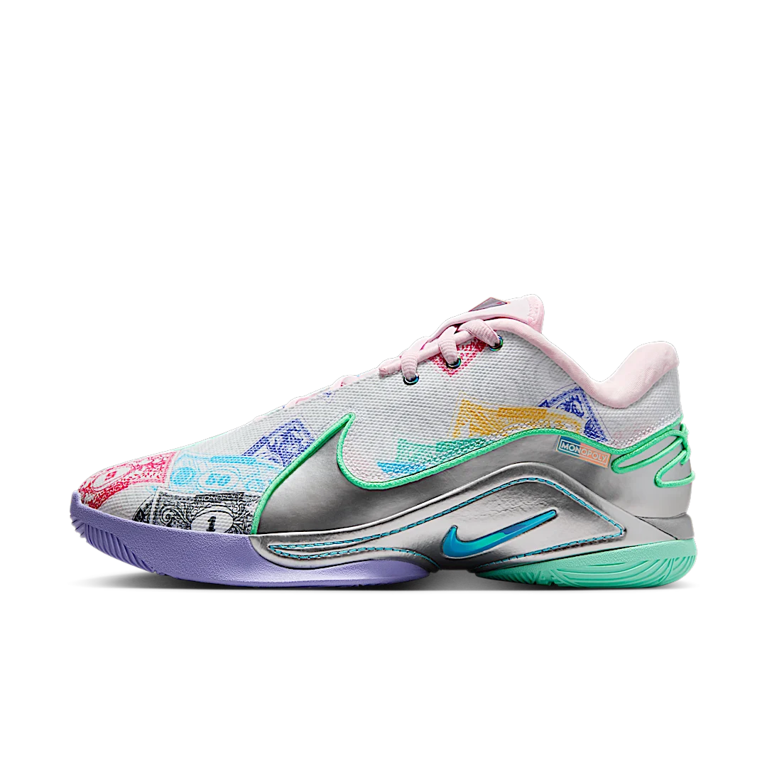 Nike LeBron 22 Monopoly, White/Baltic Blue-Vapor Green-Pink Foam-Metallic Silver (FZ1099-100/FZ1098-100/FZ1097-100)