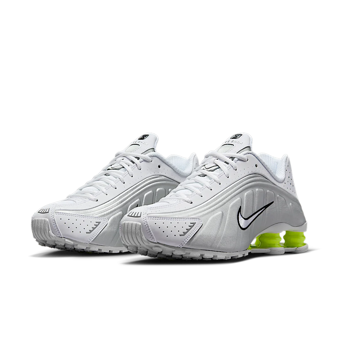 Nike Shox R4 White Metallic Silver Volt, White/Metallic Silver/Volt (AR3565-102)