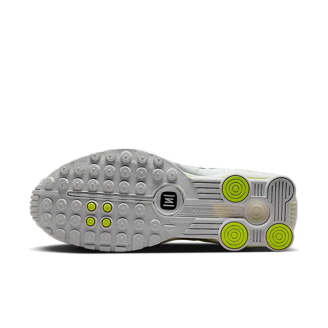 Nike Shox R4 White Metallic Silver Volt, White/Metallic Silver/Volt (AR3565-102)