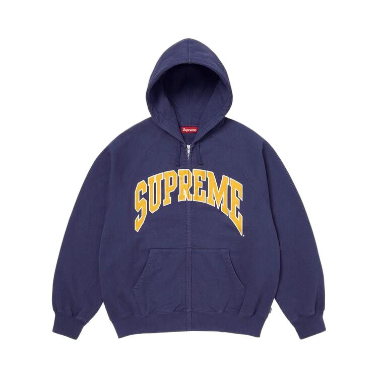 Supreme Cracked Raglan Zip Up Hooded Sweatshirt Washed Navy