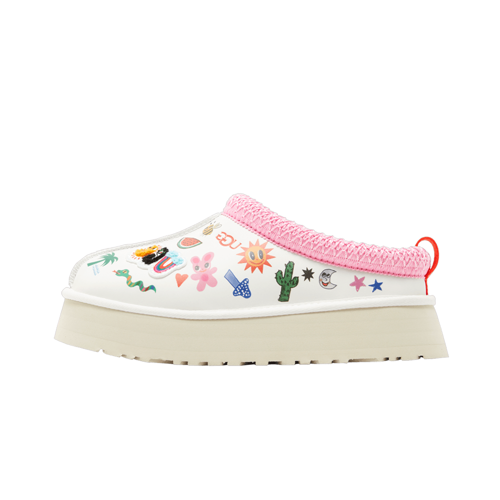 UGG Tazz Slipper Humberto Cruz Pop Sketch, White/Pink (1155751-WHT)
