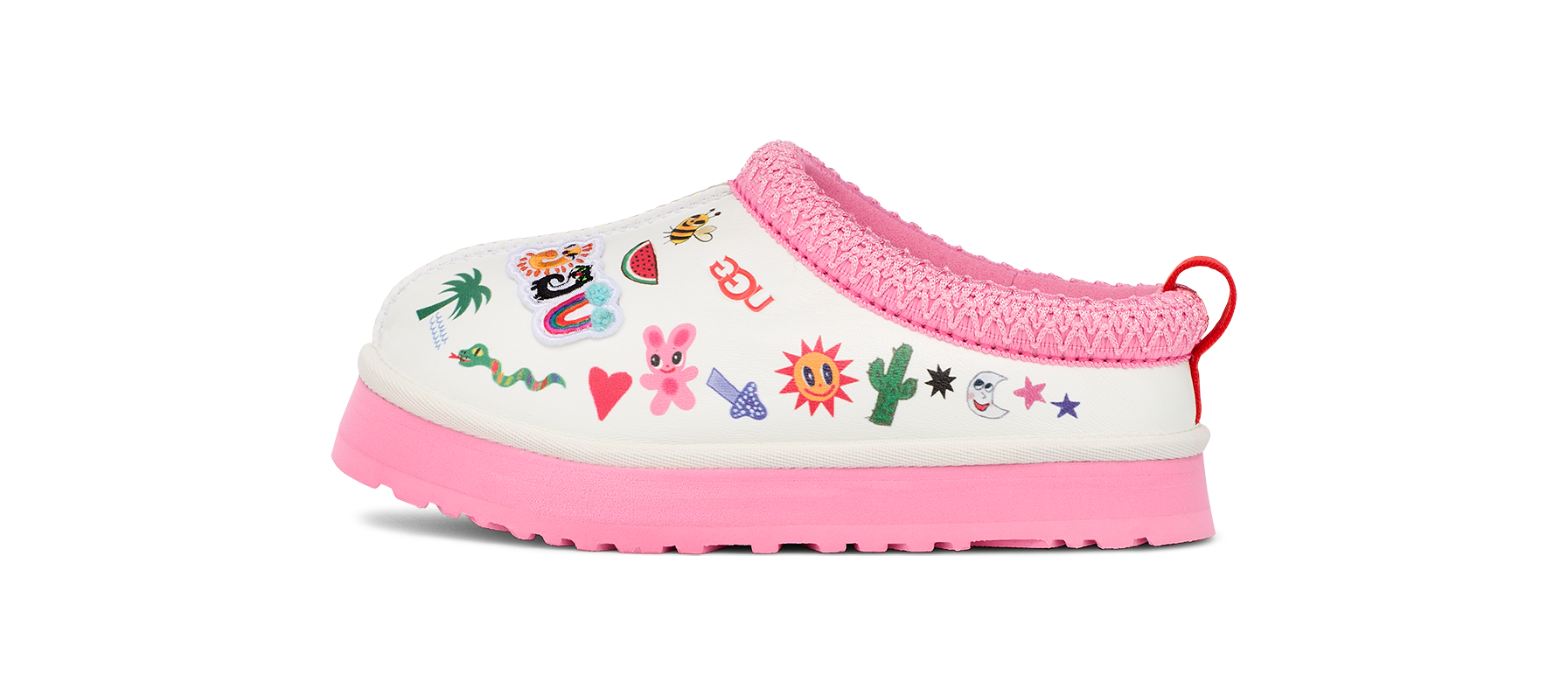 UGG Tazz Slipper Humberto Cruz Pop Sketch (Kids), White/Pink (1154433K-WHT)