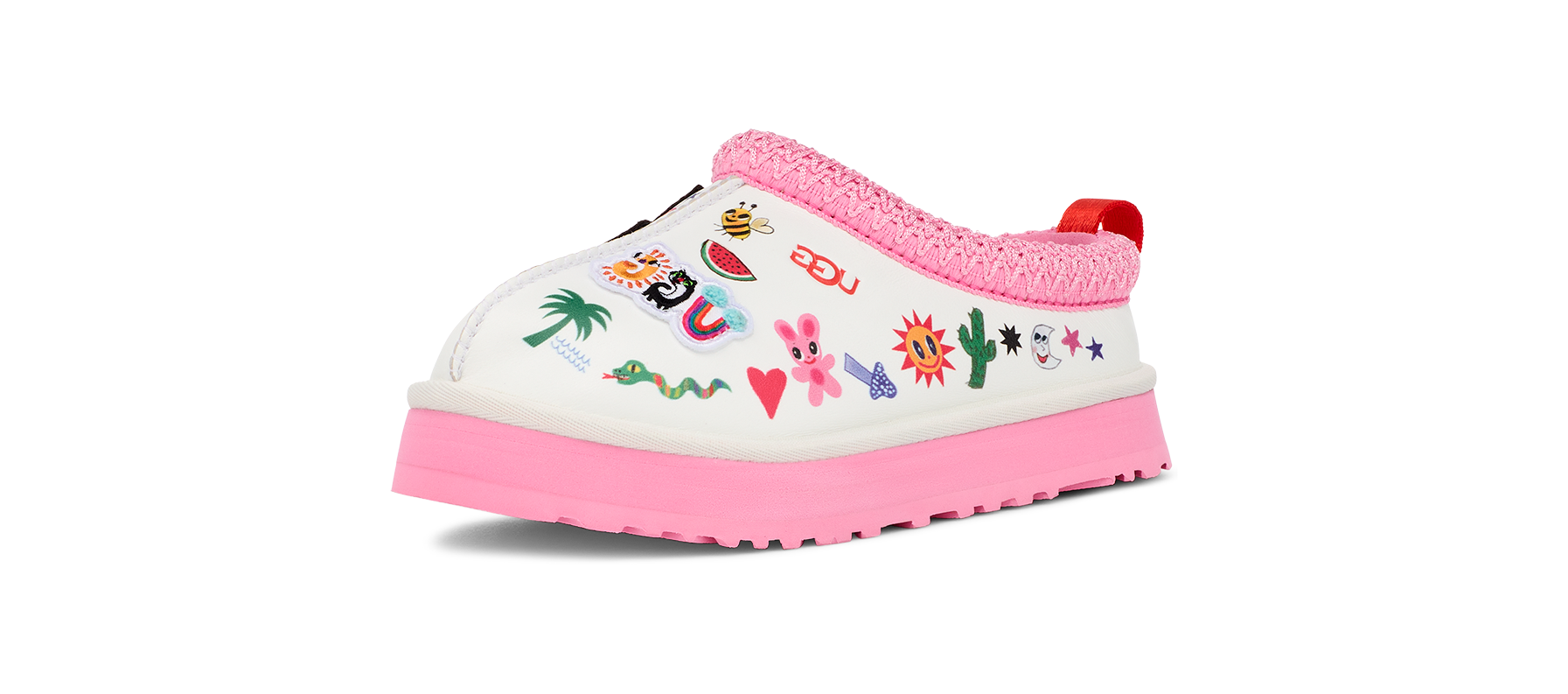 UGG Tazz Slipper Humberto Cruz Pop Sketch (Kids), White/Pink (1154433K-WHT)